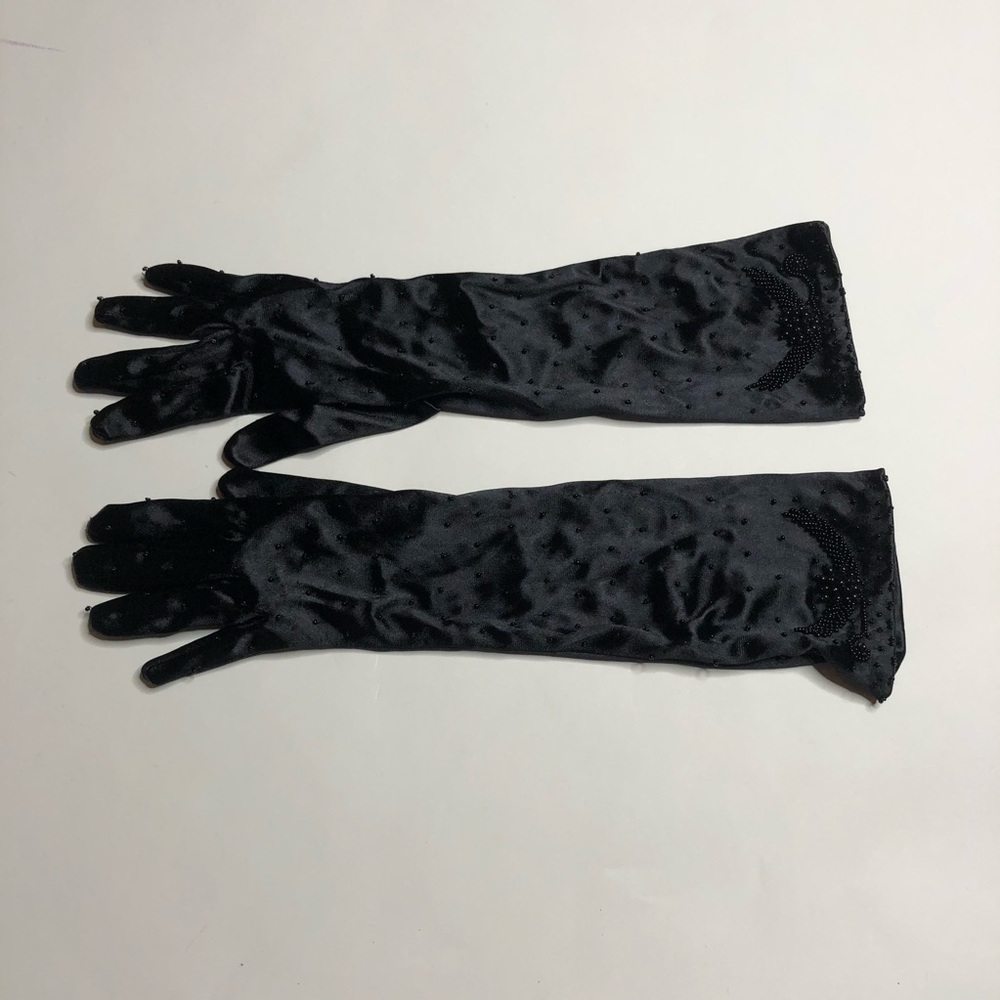 Vintage Black Long Gloves Beaded Opera 80s 90s - Picture 6 of 8